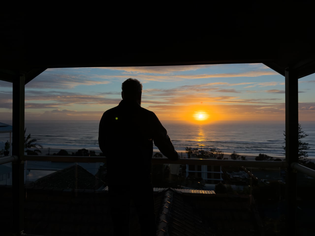 ‘BANKSIA’ at 8 Barker Street, Currumbin — the film: ocean sunrise from the deck.